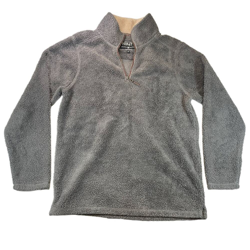 Trinity Men's Sherpa Quarter-Zip Pullover Sweater Gray Tan Collar Size M